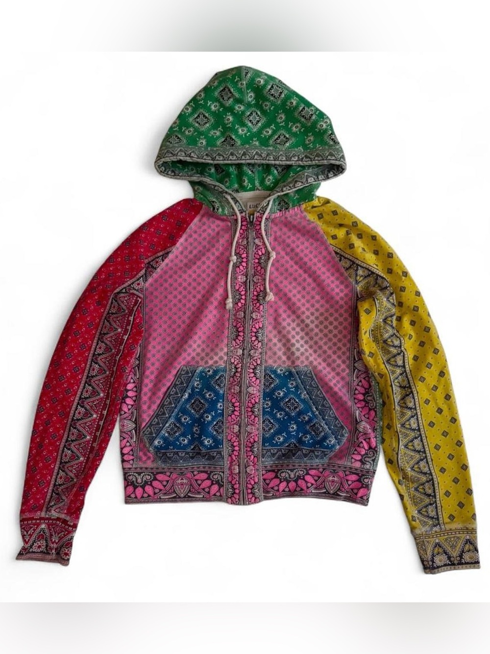 Vintage Lucky Brand patchwork bandana zip up hoodie